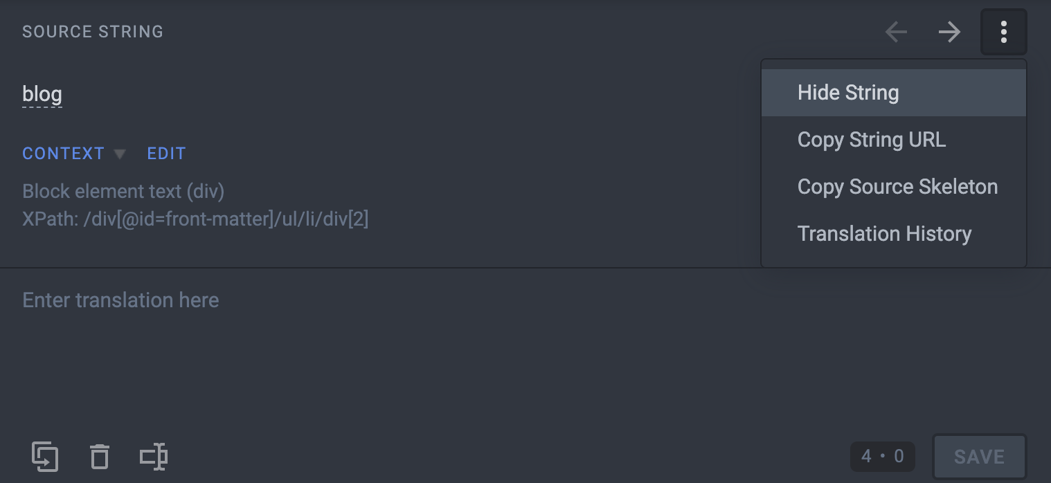 Chaîne de masquage de l'interface utilisateur Crowdin