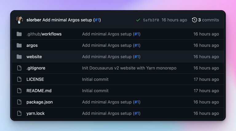Capture d'écran de l'exemple du monorepo de Docusaurus + Argos